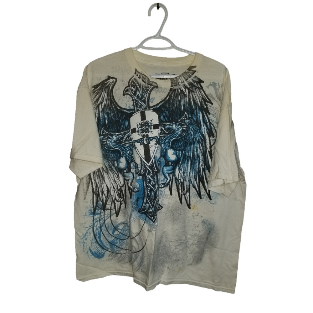 MMA Elite Vintage Short Sleeve TSHIRT Front Back All Over Graphic Label Size XL